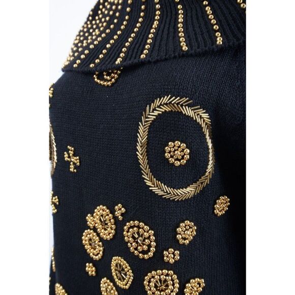Vintage Victoria Harbour Womans Sweater Size M Black Cowl Neck Gold Beaded - Picture 4 of 6
